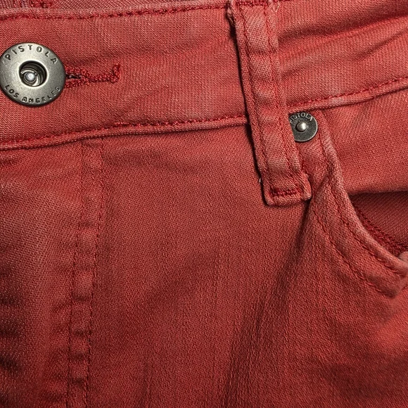 PISTOLA Red High Rise Crop Skinny Jeans Raw Hem Stretch Denim 31 Statement - Picture 4 of 10